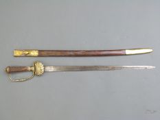 A 19thC horn handled shell guard hanger / sword, blade length 53cm,