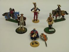 Six Pat Bird Series 77 model figures including Henry VIII, knights on horseback etc.