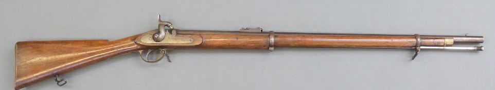 Enfield private purchase 2-band percussion hammer action rifle with indistinctly named lock,
