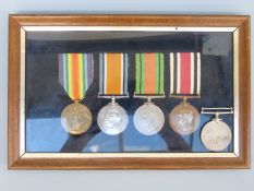 A set of four mounted medals comprising WWI Victory medal named to 287436 H Barton Army Service