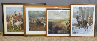 Three military framed prints 'The Vedette of the 13th Light Dragoons' signed by Chris Collingwood