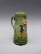 German enamelled glass jug with bear and crest decoration, 19cm tall.