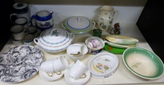 Wedgwood Blue Pacific coffee set, Coalport tureen, Shelley Mabel Lucie Attwell plate,