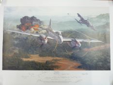 RAF 'Hornets Sting' print by Philip E West signed by Hornet Pilots to include Eric Brown,