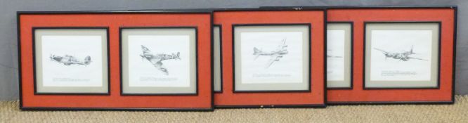 Three pairs of framed signed limited edition Robert Taylor prints comprising 38/500,