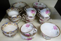 Two part tea sets comprising Royal Albert American Beauty and Paragon,
