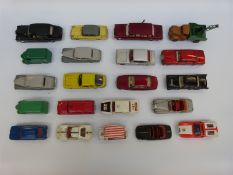 Twenty-one DInky Toys diecast model vehicles including Cydrax and Chivers Jellies Trojan Vans,
