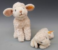 Two Steiff Teddy bears Lamby Lamb and Linda Lamb with white fur and pink ears,