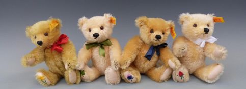 Four Steiff Teddy bears all with golden/blonde mohair, shaved snouts,