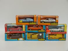 Eight Solido diecast model Renault cars, two 30, 42, 43, 58/58B and two 192,