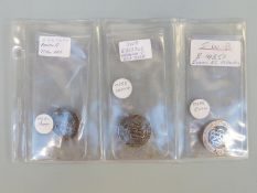 Three silver badges comprising B347497 945766 Dur Albert Parry 77th BGD RFA and B323765 125818 GR