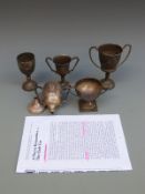 Five 1930s hallmarked silver Bugatti Owners Club trophy cups awarded to R W Shakespeare together