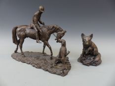 Two bronzed David Geenty figures comprising a huntsman group and a seated fox