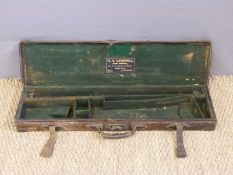 W C Carswell brown leather double barrelled side by side gun case with brass fitting and lock,