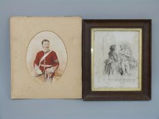 A watercolour portrait of Lieutenant Corfield 43086 together with a further picture sketch by Chris