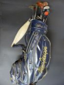A MacGregor golf bag containing sixteen driver and wedge golf clubs by Wilson, Dunlop, Petron,