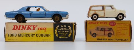 Two Dinky Toys diecast model vehicles Ford Mercury Cougar 174 and Morris Mini-Traveller 197,