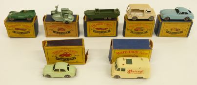 Seven Matchbox Lesney diecast model vehicles 29, 36, 41, 46, 53, 55 and 62,