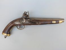 Flintlock hammer action service pistol with eastern script stamped to the lock,