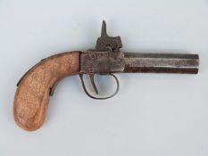 Percussion hammer action pistol with shaped grip, angular hammer and 2.