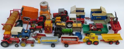 Thirty-two Britains, Dinky Toys and similar diecast model farm vehicles,
