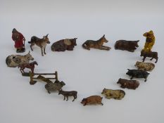 Seventeen Britains and similar lead farm animals and figures including two John Hill & Co Johillco