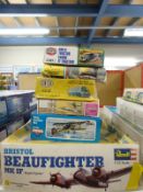 Five Airfix, Revell, Matchbox and similar model kits including aeroplanes,