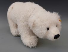 Steiff Teddy bear Polar Bear with white mohair and shaved snout standing on all fours,