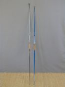 Two Accles & Pollock steel archery bows Apollo Martin in silver and one other in blue both with