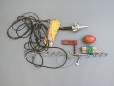 A collection of dog training equipment including a .