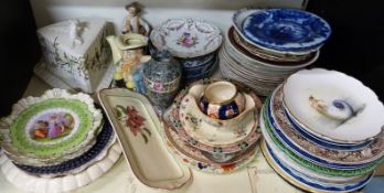 A collection of ceramics including Mason's Bible pattern, Royal Doulton, majolica, Fenton vase,