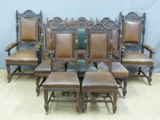 A set of eight (6+2) 19thC carved mahogany upholstered chairs,