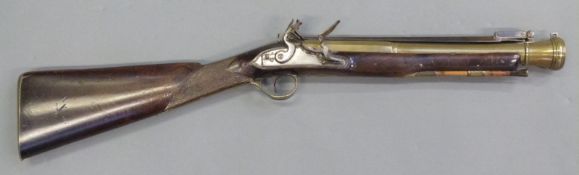 William Aston of Manchester flintlock hammer action blunderbuss with 13 inch sprung bayonet,