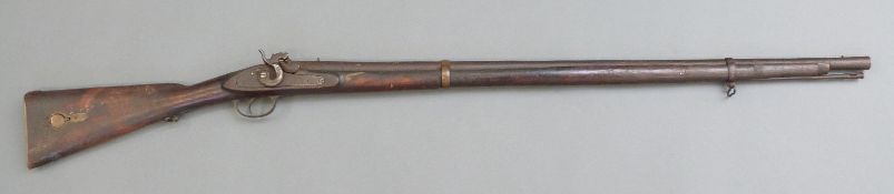 Enfield India pattern 2-band percussion hammer action rifle with lock stamped indistinctly possibly