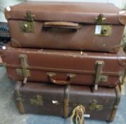Three vintage cases including ash bound and leather