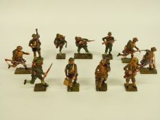 Eleven Tommy Aktins WWI British Allied and German infantry soldiers all carrying weapons or