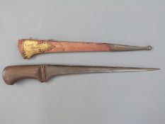A Karud central Asia/Afghanistan knife with a fabric sheath with gilt fittings,