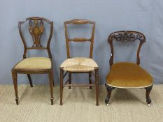 Three 19th/20thC Edwardian chairs with inlaid and carved decoration