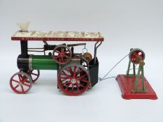 Mamod TE1A line steam tractor together with a Mamod line shaft