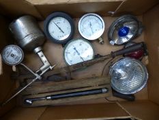 A quantity of pressure gauges, motoring items,
