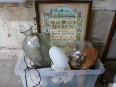 A collection of items including Long Services certificate for Wills Tobacco, lamp,