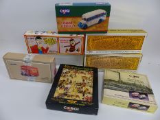 Ten Corgi diecast model buses, vans and sets including The Bash Street Kids, Island Transport,
