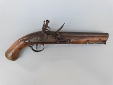 Flintlock hammer action Dragoon pistol with lock plate stamped Tower and with crown cypher,