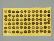 Seventy-two military buttons on card to include Army Cyclist Corps,