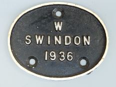 GWR Swindon 1936 carriage or similar cast iron plate