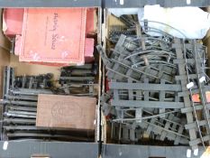 A large quantity of 0 gauge track and accessories including a turntable, points etc,