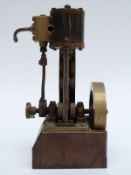 A brass single cylinder vertical live steam stationary engine, height 16.