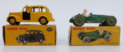 Two Dinky Toys diecast model vehicles Cooper-Bristol Racing Car 23G 233 and Austin Taxi 254 ,