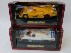 Two Scalextric electric model racing cars Porsche 962 'From A' C272 and Porsche 962 C436,