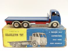 Shackleton Foden FG clockwork diecast model flatbed lorry with blue cab and bed,